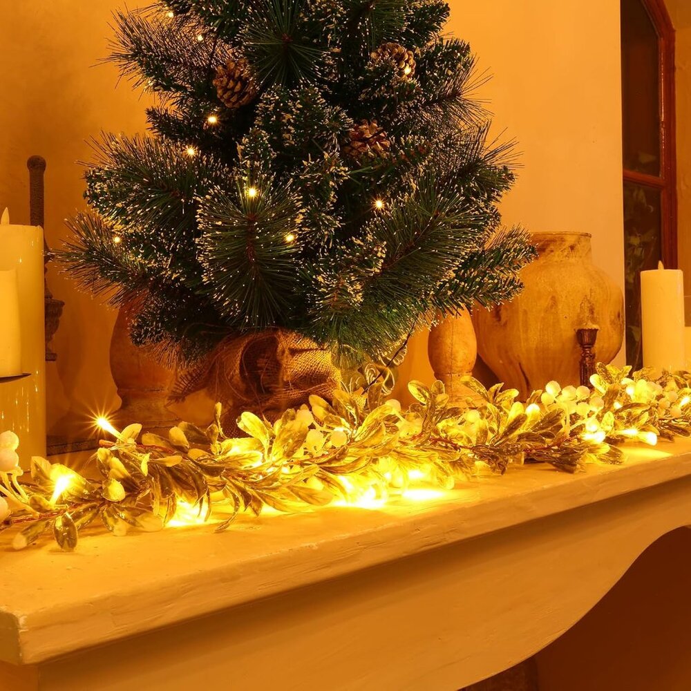 Christmas Garland with Lights Battery Operated - 5.9ft 20 LED White Berry Lighte - Picture 5 of 8